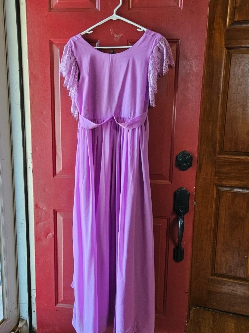 Girls Lavender Lace Sleeve Maxi Dress
